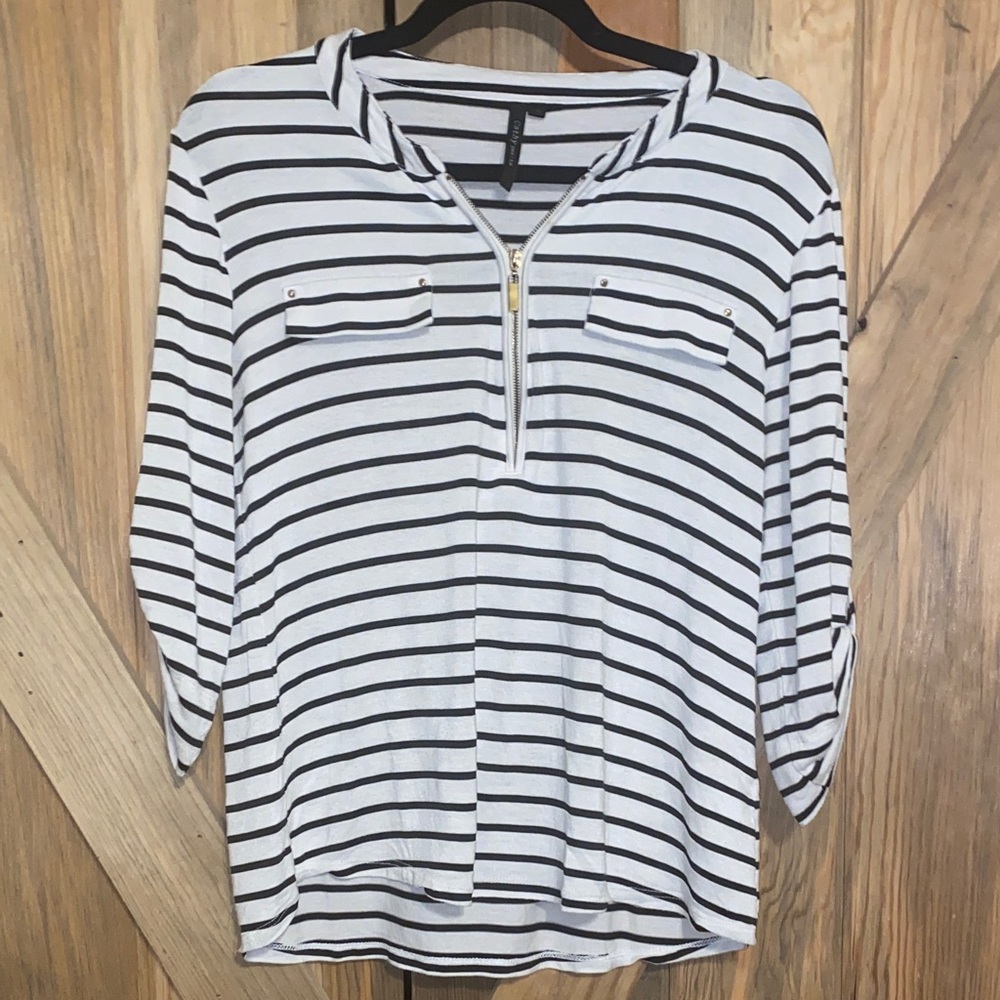 Chic Striped Zip-Up Blouse